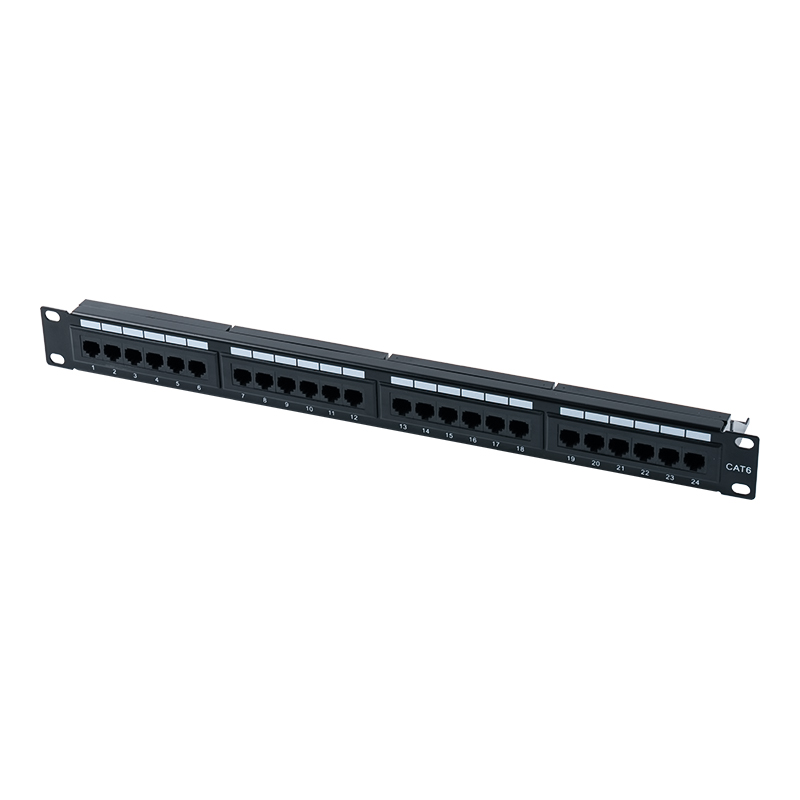 Cat6e 19-ইঞ্চি 1U আনশিল্ডেড 24-পোর্ট প্যাচ প্যানেল (দ্বৈত-উদ্দেশ্য IDC) SP-3310D24-C6A