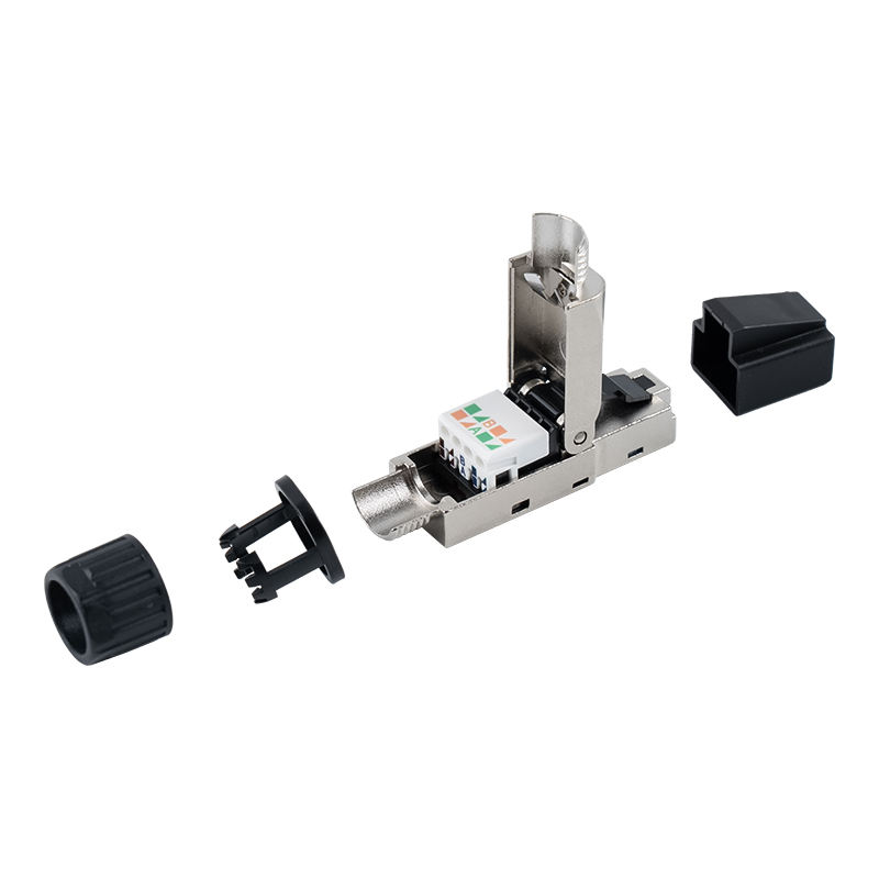 Cat7 শিল্ডেড টুললেস RJ45 কানেক্টর (মাথায় প্লাস্টিকের ক্যাপ এবং লেজে প্লাস্টিকের বাদাম সহ) RJ-G50S-2-C7 Cat7 শিল্ডেড টুললেস RJ45 কানেক্টর (মাথায় প্লাস্টিকের ক্যাপ এবং লেজে প্লাস্টিকের বাদাম সহ) RJ-G50S-2-C7