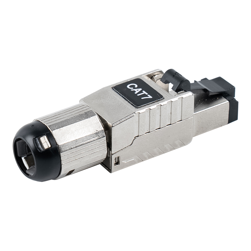 Cat7 শিল্ডেড টুললেস RJ45 কানেক্টর (ব্ল্যাক প্লাস্টিক স্প্রিং ক্লিপ সহ) RJ-G60S-1-C7
