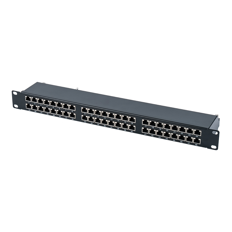 Cat6e 19-ইঞ্চি 1U ঢালযুক্ত 48-পোর্ট প্যাচ প্যানেল SP-3262SK48-C6A