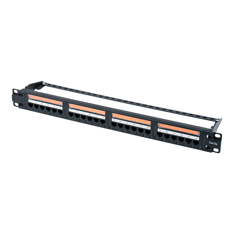 Cat5e 19-ইঞ্চি 1U আনশিল্ডেড 24-পোর্ট প্যাচ প্যানেল (ফ্লিপ-টপ প্লাস্টিক উইন্ডো) SP-3410D24-C5E
