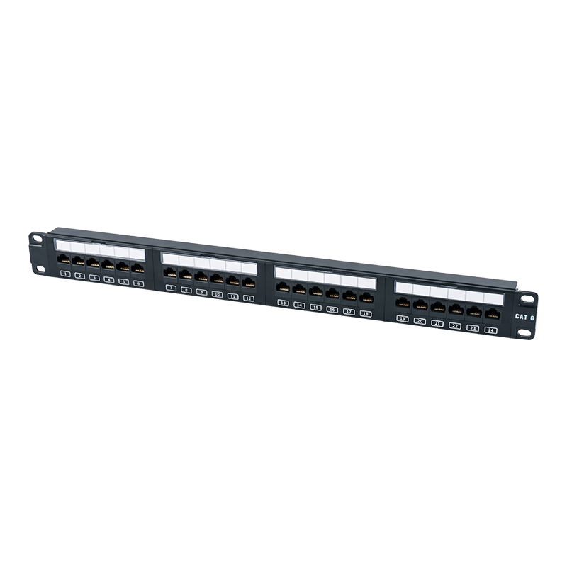 C6 19-ইঞ্চি 1U আনশিল্ডেড 24-পোর্ট প্যাচ প্যানেল (ফ্লিপ-টপ প্লাস্টিক উইন্ডো) SP-3411D24-C6